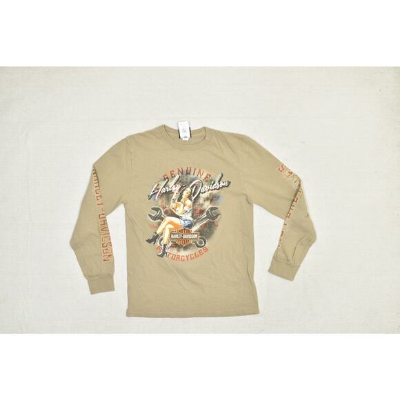 Harley-Davidson Biker Pin Up Long Sleeve T-Shirt Regular Size S Sherman Texas - Picture 2 of 8